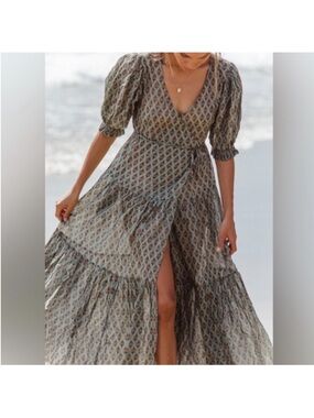 Daughters of India Zuri Wrap Dress Sage Size Small Womens